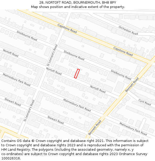 28, NORTOFT ROAD, BOURNEMOUTH, BH8 8PY: Location map and indicative extent of plot