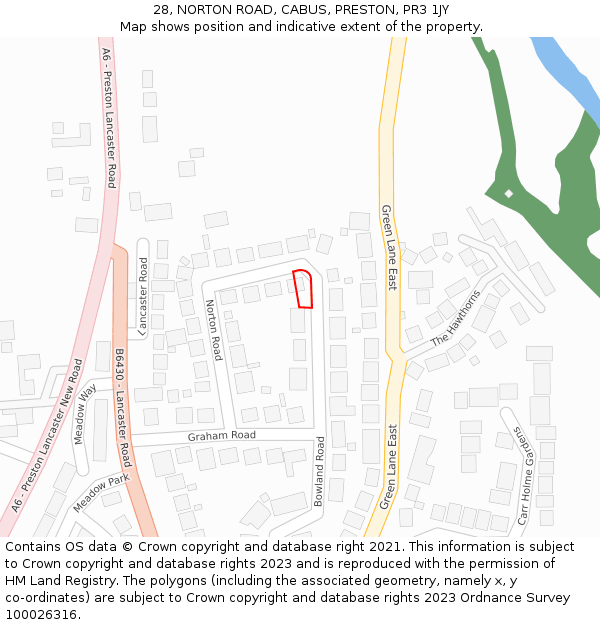 28, NORTON ROAD, CABUS, PRESTON, PR3 1JY: Location map and indicative extent of plot