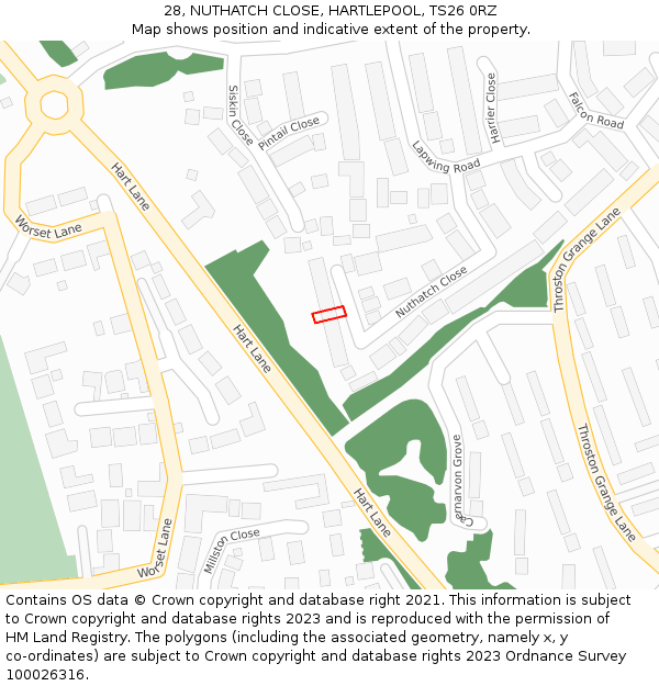 28, NUTHATCH CLOSE, HARTLEPOOL, TS26 0RZ: Location map and indicative extent of plot