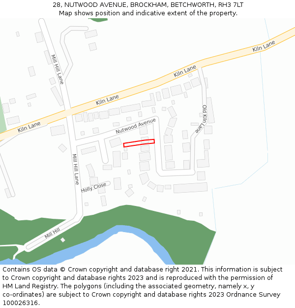 28, NUTWOOD AVENUE, BROCKHAM, BETCHWORTH, RH3 7LT: Location map and indicative extent of plot