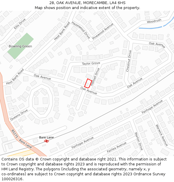 28, OAK AVENUE, MORECAMBE, LA4 6HS: Location map and indicative extent of plot