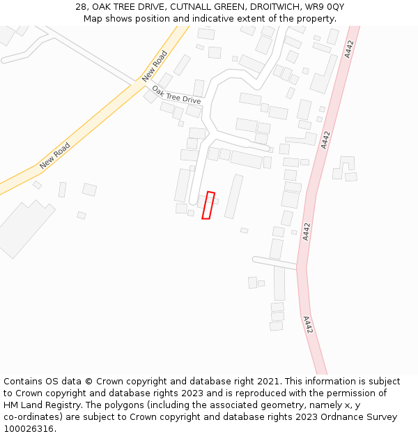 28, OAK TREE DRIVE, CUTNALL GREEN, DROITWICH, WR9 0QY: Location map and indicative extent of plot