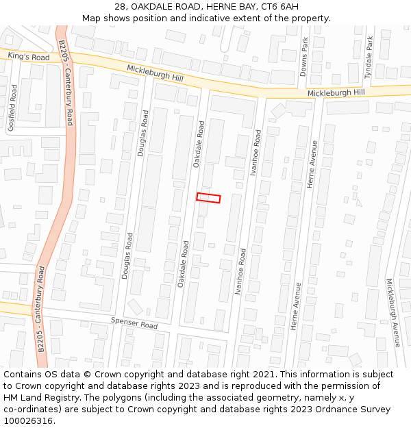 28, OAKDALE ROAD, HERNE BAY, CT6 6AH: Location map and indicative extent of plot