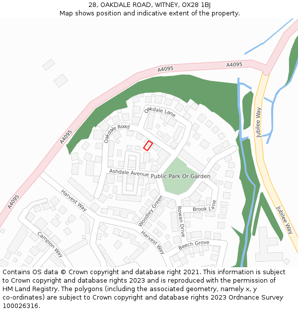 28, OAKDALE ROAD, WITNEY, OX28 1BJ: Location map and indicative extent of plot