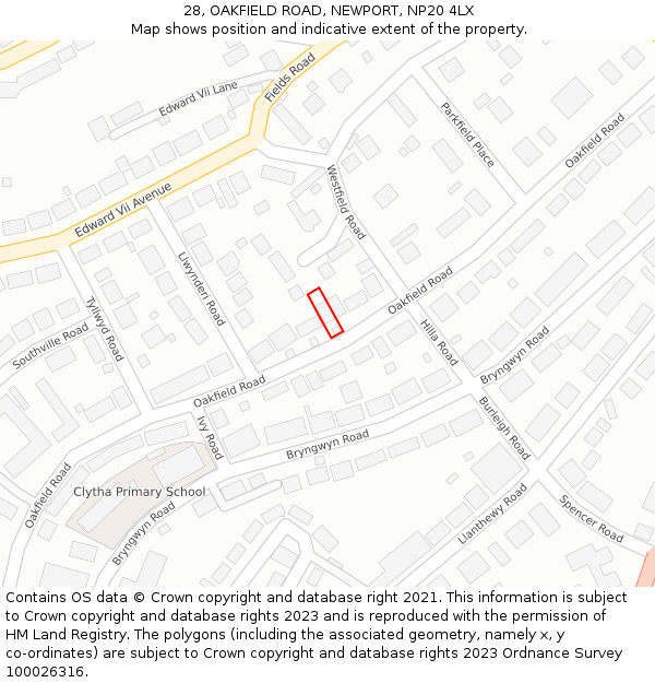 28, OAKFIELD ROAD, NEWPORT, NP20 4LX: Location map and indicative extent of plot