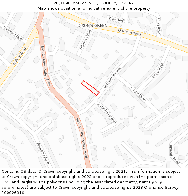 28, OAKHAM AVENUE, DUDLEY, DY2 8AF: Location map and indicative extent of plot