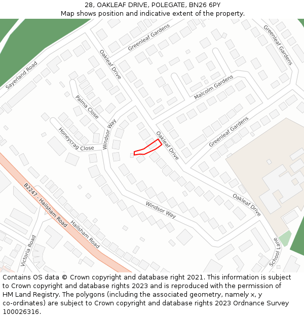 28, OAKLEAF DRIVE, POLEGATE, BN26 6PY: Location map and indicative extent of plot
