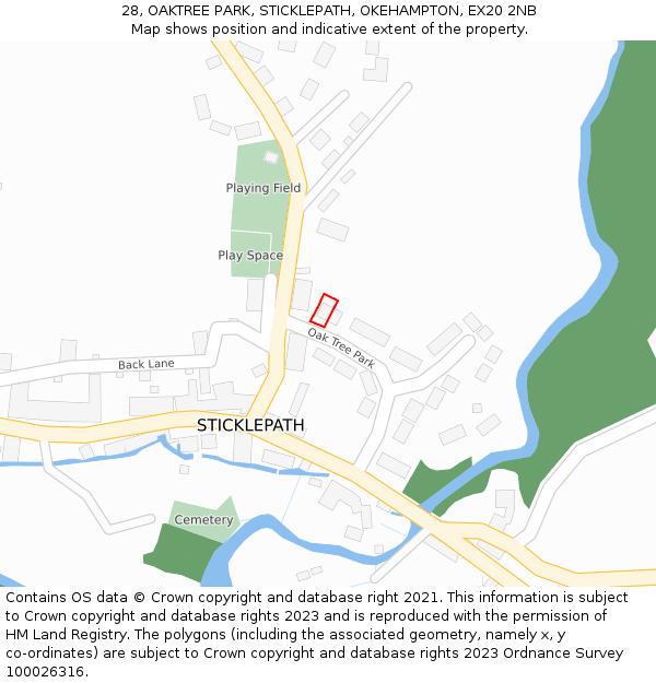 28, OAKTREE PARK, STICKLEPATH, OKEHAMPTON, EX20 2NB: Location map and indicative extent of plot