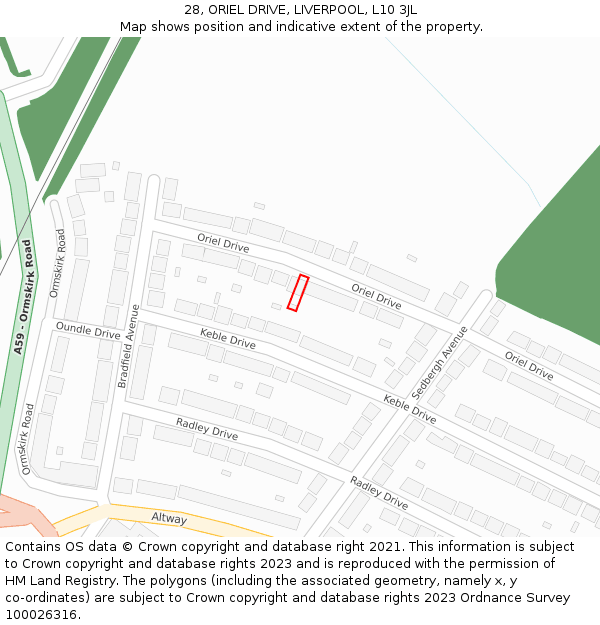 28, ORIEL DRIVE, LIVERPOOL, L10 3JL: Location map and indicative extent of plot