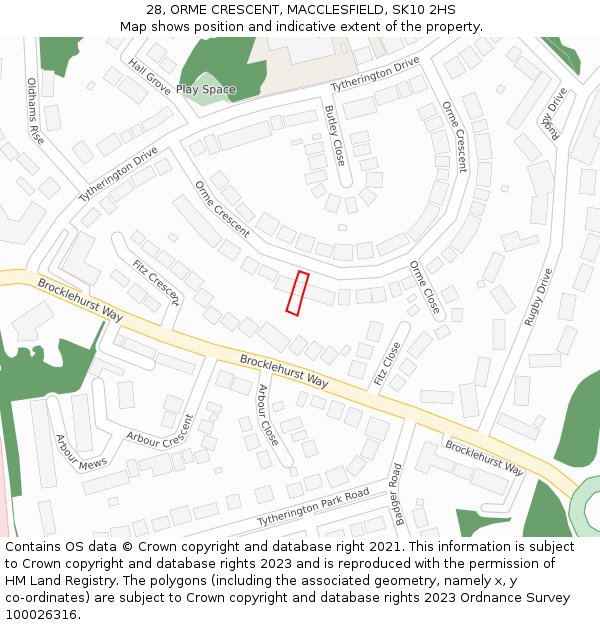 28, ORME CRESCENT, MACCLESFIELD, SK10 2HS: Location map and indicative extent of plot