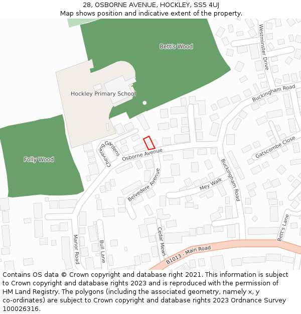 28, OSBORNE AVENUE, HOCKLEY, SS5 4UJ: Location map and indicative extent of plot