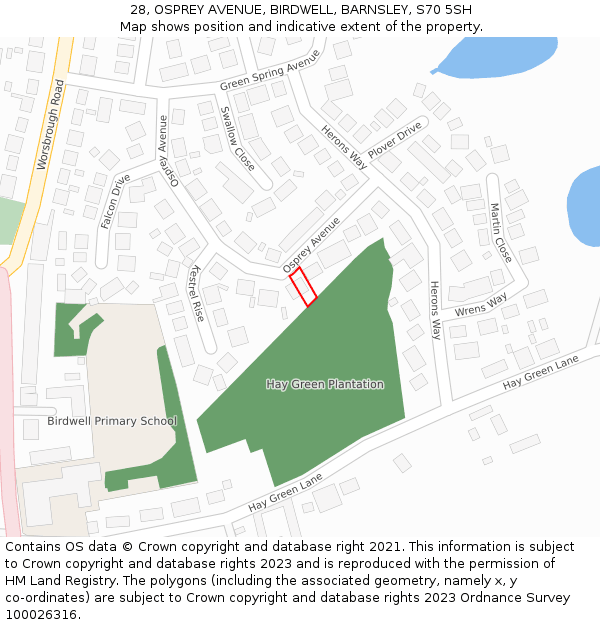 28, OSPREY AVENUE, BIRDWELL, BARNSLEY, S70 5SH: Location map and indicative extent of plot