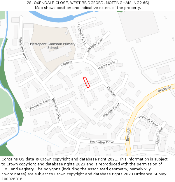 28, OXENDALE CLOSE, WEST BRIDGFORD, NOTTINGHAM, NG2 6SJ: Location map and indicative extent of plot