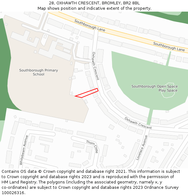 28, OXHAWTH CRESCENT, BROMLEY, BR2 8BL: Location map and indicative extent of plot
