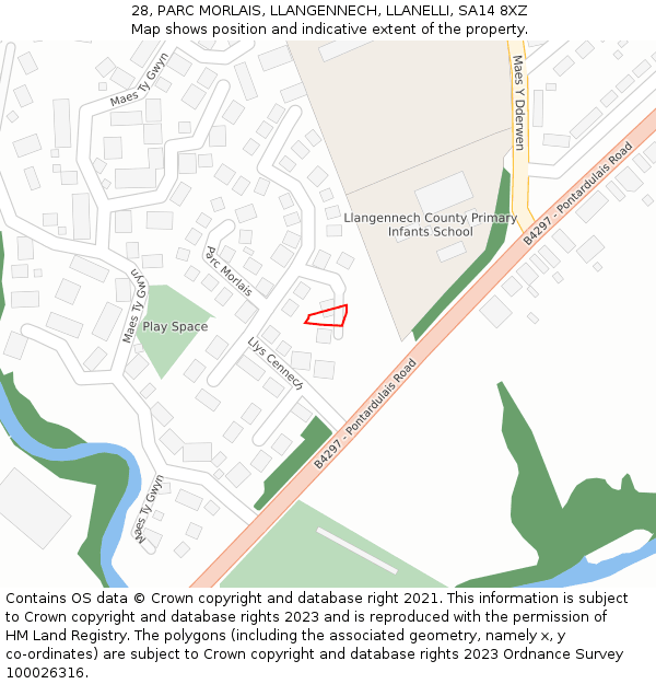 28, PARC MORLAIS, LLANGENNECH, LLANELLI, SA14 8XZ: Location map and indicative extent of plot