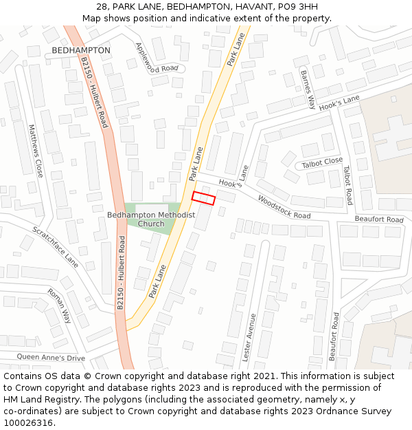 28, PARK LANE, BEDHAMPTON, HAVANT, PO9 3HH: Location map and indicative extent of plot