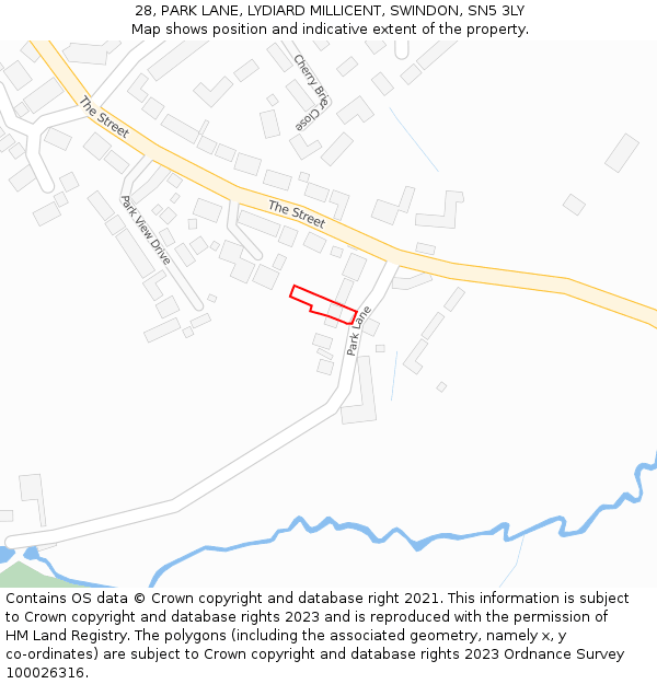 28, PARK LANE, LYDIARD MILLICENT, SWINDON, SN5 3LY: Location map and indicative extent of plot