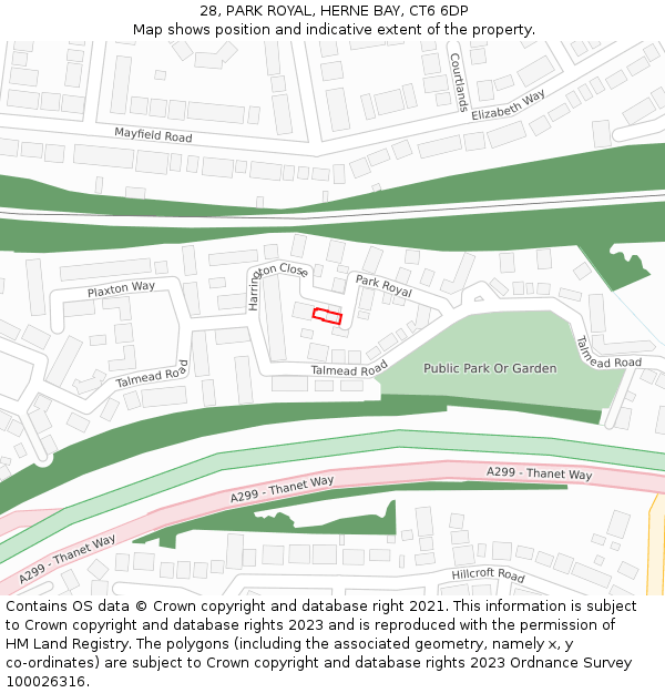 28, PARK ROYAL, HERNE BAY, CT6 6DP: Location map and indicative extent of plot