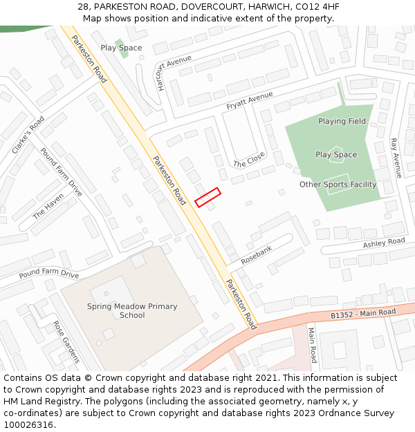 28, PARKESTON ROAD, DOVERCOURT, HARWICH, CO12 4HF: Location map and indicative extent of plot