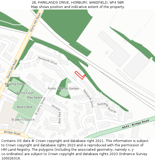 28, PARKLANDS DRIVE, HORBURY, WAKEFIELD, WF4 5BR: Location map and indicative extent of plot