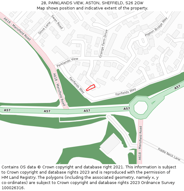 28, PARKLANDS VIEW, ASTON, SHEFFIELD, S26 2GW: Location map and indicative extent of plot