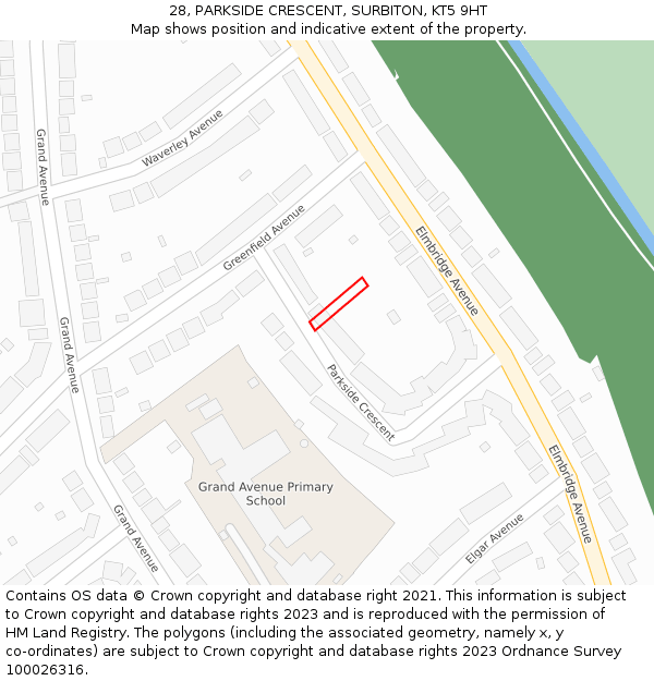 28, PARKSIDE CRESCENT, SURBITON, KT5 9HT: Location map and indicative extent of plot