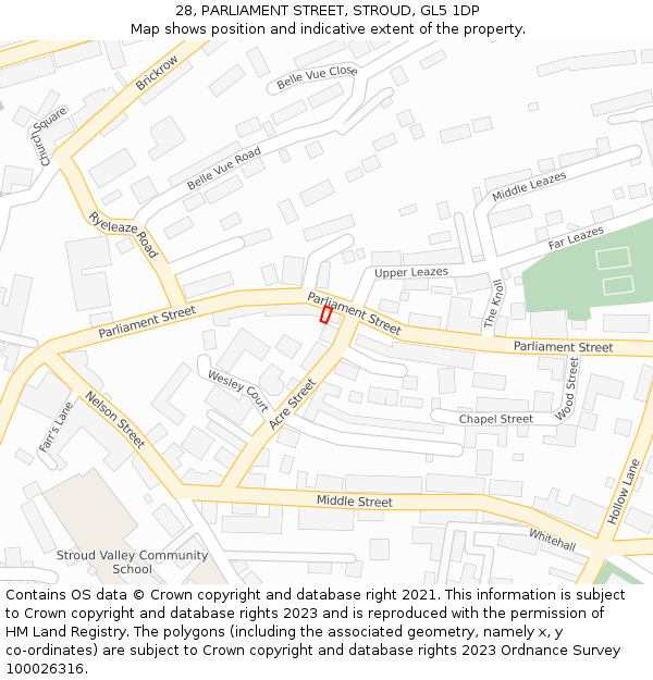 28, PARLIAMENT STREET, STROUD, GL5 1DP: Location map and indicative extent of plot