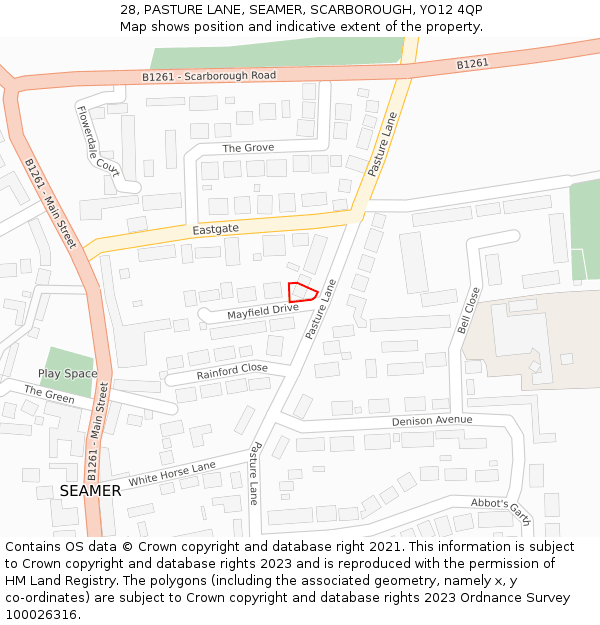 28, PASTURE LANE, SEAMER, SCARBOROUGH, YO12 4QP: Location map and indicative extent of plot