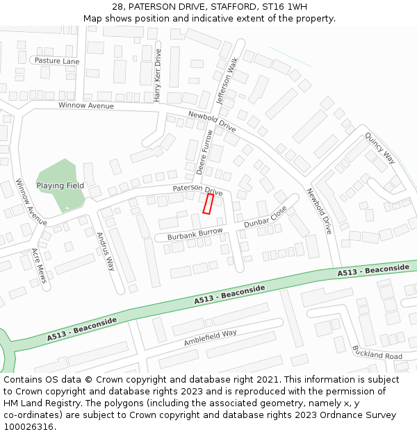 28, PATERSON DRIVE, STAFFORD, ST16 1WH: Location map and indicative extent of plot