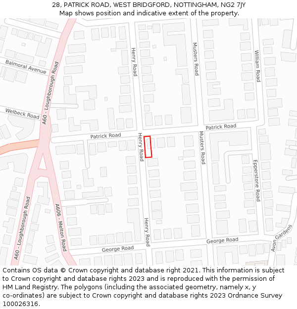 28, PATRICK ROAD, WEST BRIDGFORD, NOTTINGHAM, NG2 7JY: Location map and indicative extent of plot