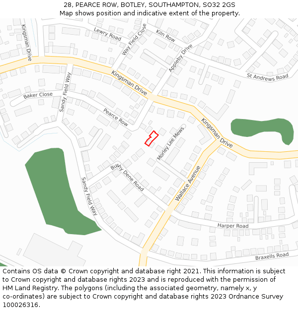 28, PEARCE ROW, BOTLEY, SOUTHAMPTON, SO32 2GS: Location map and indicative extent of plot