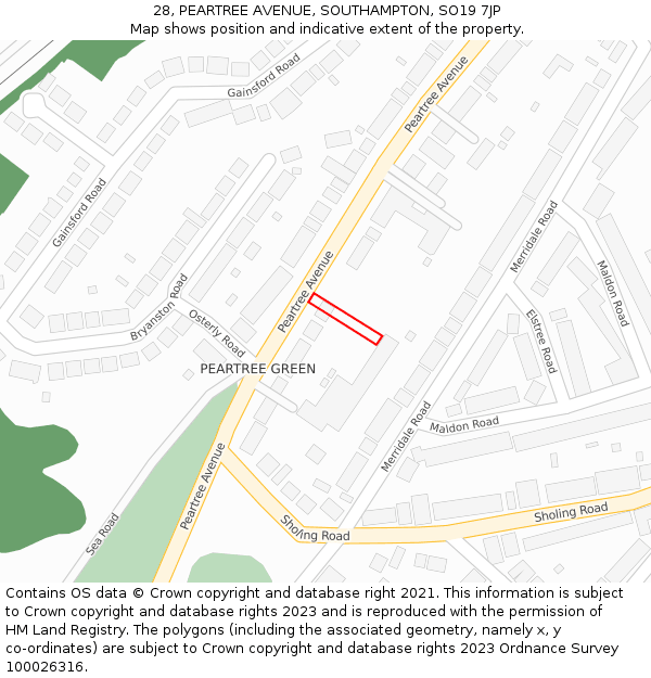 28, PEARTREE AVENUE, SOUTHAMPTON, SO19 7JP: Location map and indicative extent of plot
