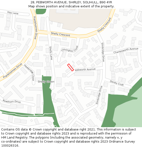 28, PEBWORTH AVENUE, SHIRLEY, SOLIHULL, B90 4YR: Location map and indicative extent of plot