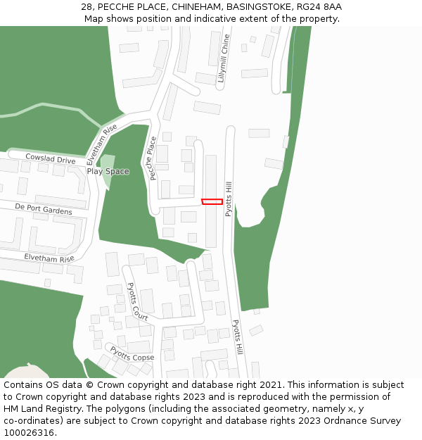 28, PECCHE PLACE, CHINEHAM, BASINGSTOKE, RG24 8AA: Location map and indicative extent of plot