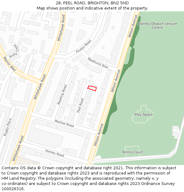 28, PEEL ROAD, BRIGHTON, BN2 5ND: Location map and indicative extent of plot