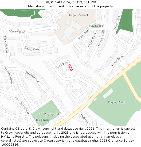 28, PENAIR VIEW, TRURO, TR1 1XR: Location map and indicative extent of plot