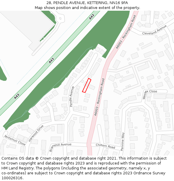 28, PENDLE AVENUE, KETTERING, NN16 9FA: Location map and indicative extent of plot