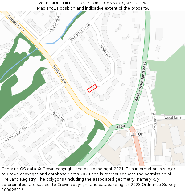 28, PENDLE HILL, HEDNESFORD, CANNOCK, WS12 1LW: Location map and indicative extent of plot