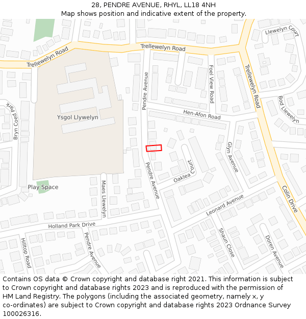 28, PENDRE AVENUE, RHYL, LL18 4NH: Location map and indicative extent of plot