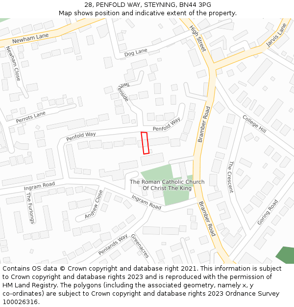 28, PENFOLD WAY, STEYNING, BN44 3PG: Location map and indicative extent of plot