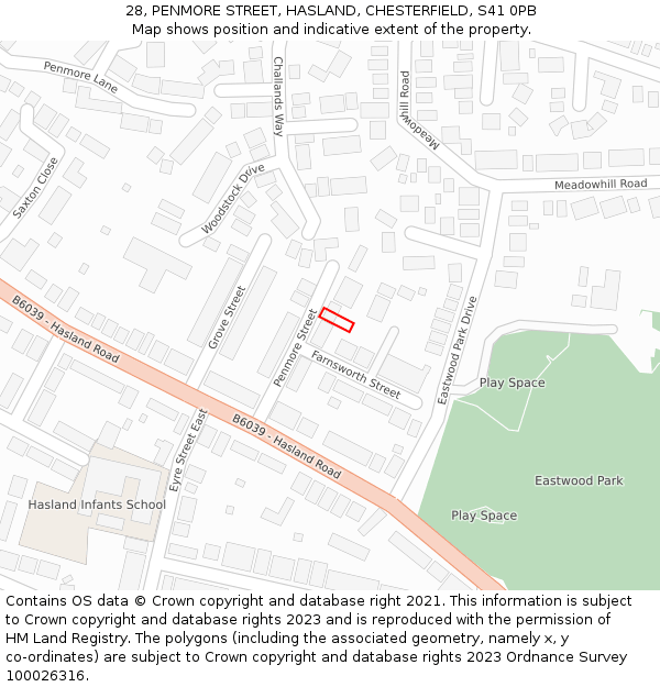 28, PENMORE STREET, HASLAND, CHESTERFIELD, S41 0PB: Location map and indicative extent of plot