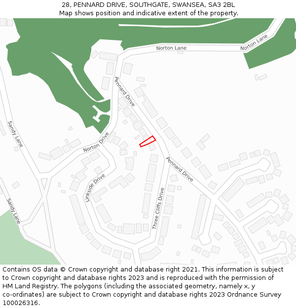 28, PENNARD DRIVE, SOUTHGATE, SWANSEA, SA3 2BL: Location map and indicative extent of plot