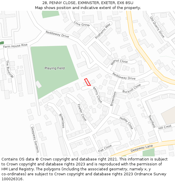 28, PENNY CLOSE, EXMINSTER, EXETER, EX6 8SU: Location map and indicative extent of plot