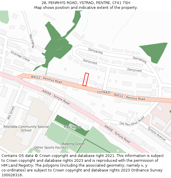28, PENRHYS ROAD, YSTRAD, PENTRE, CF41 7SH: Location map and indicative extent of plot