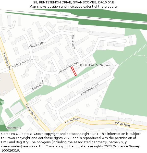 28, PENTSTEMON DRIVE, SWANSCOMBE, DA10 0NB: Location map and indicative extent of plot