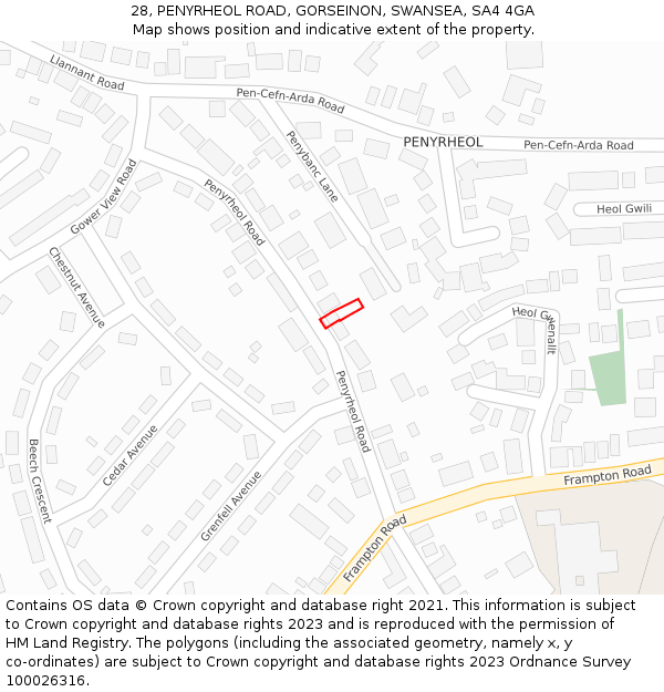 28, PENYRHEOL ROAD, GORSEINON, SWANSEA, SA4 4GA: Location map and indicative extent of plot