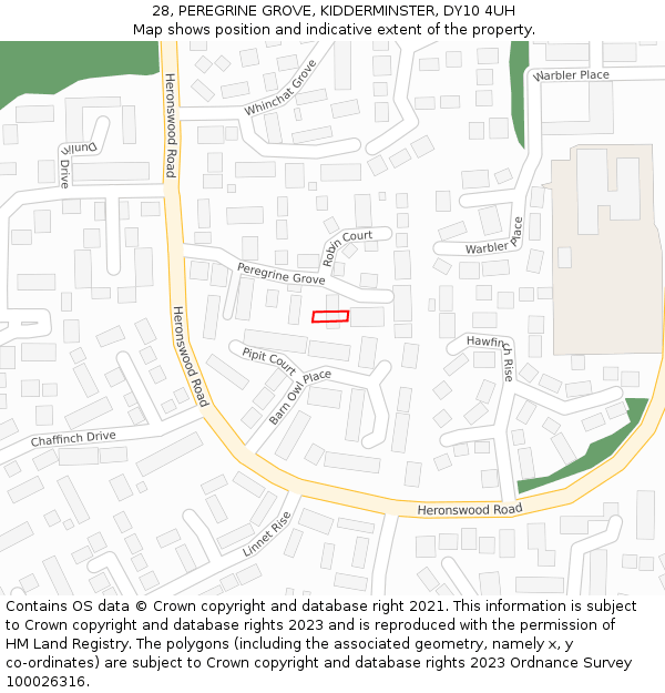 28, PEREGRINE GROVE, KIDDERMINSTER, DY10 4UH: Location map and indicative extent of plot