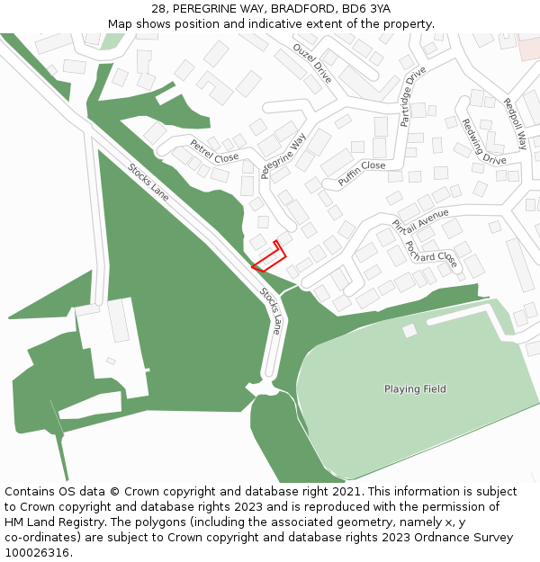 28, PEREGRINE WAY, BRADFORD, BD6 3YA: Location map and indicative extent of plot