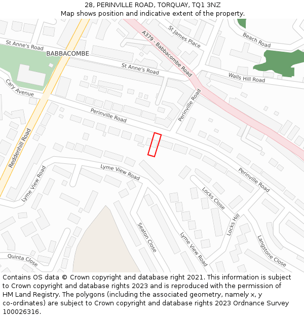 28, PERINVILLE ROAD, TORQUAY, TQ1 3NZ: Location map and indicative extent of plot