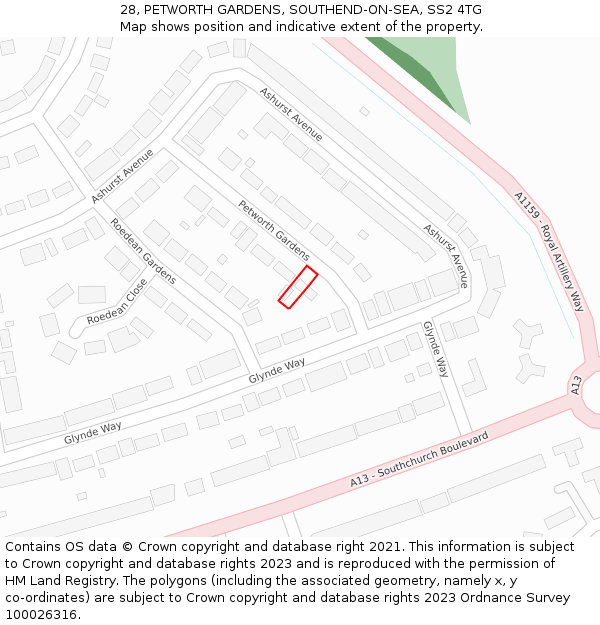 28, PETWORTH GARDENS, SOUTHEND-ON-SEA, SS2 4TG: Location map and indicative extent of plot